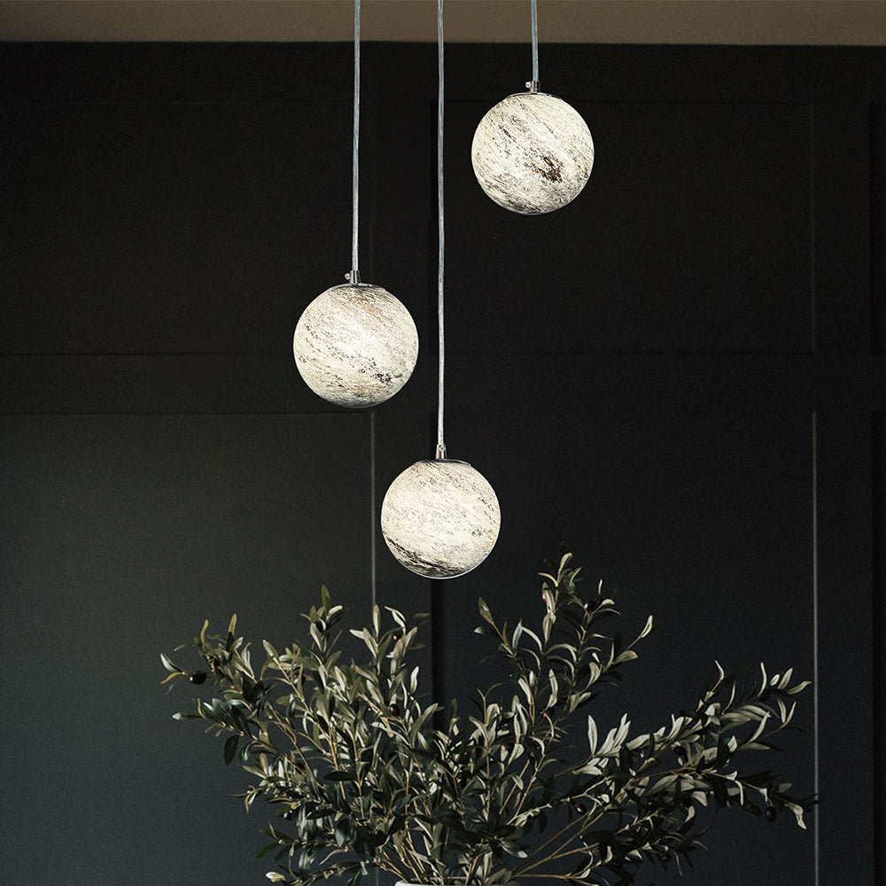Open Box 17 in. Modern 3-Light Handblown Glazed Glass Pendant in Chrome Round Ceiling Lamp with Grey and Yellow Globe Shades