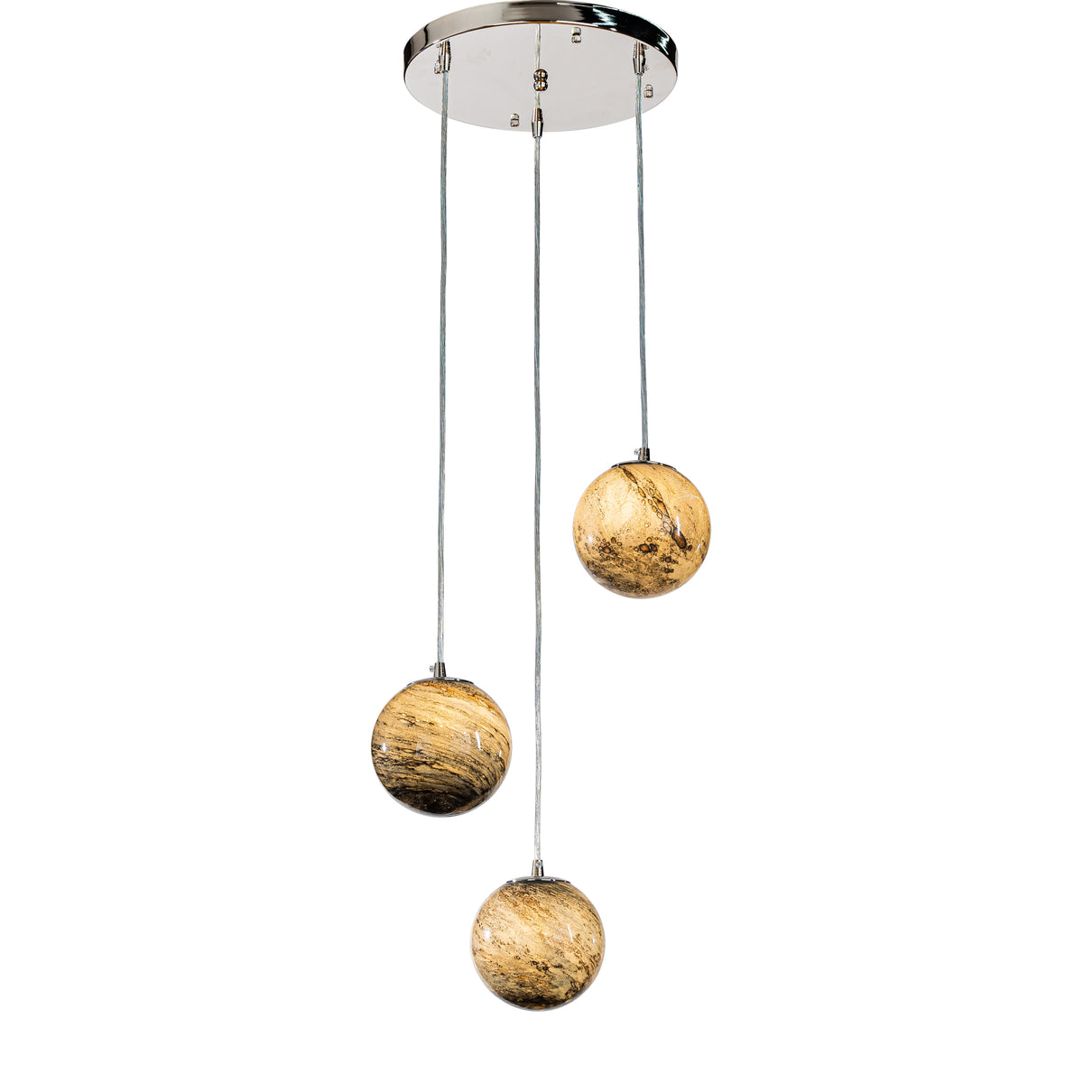 Open Box 17 in. Modern 3-Light Handblown Glazed Glass Pendant in Chrome Round Ceiling Lamp with Grey and Yellow Globe Shades