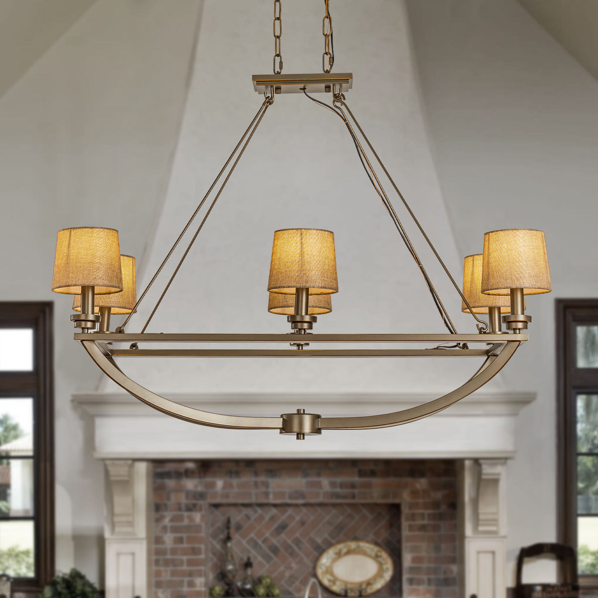 Traditionally Oil-Rubbed Bronze Chandelier with Warm Fabric Shades