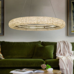 32 in. Contemporary LED Ring Chandelier in Soft Gold with Crystal Beads Accents