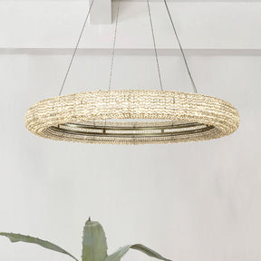 32 in. Contemporary LED Ring Chandelier in Soft Gold with Crystal Beads Accents