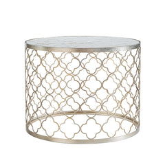W22" Natural Capiz Seashell Tabletop French Distressed Metal Single Round Coffee Table in Silver for Living Room