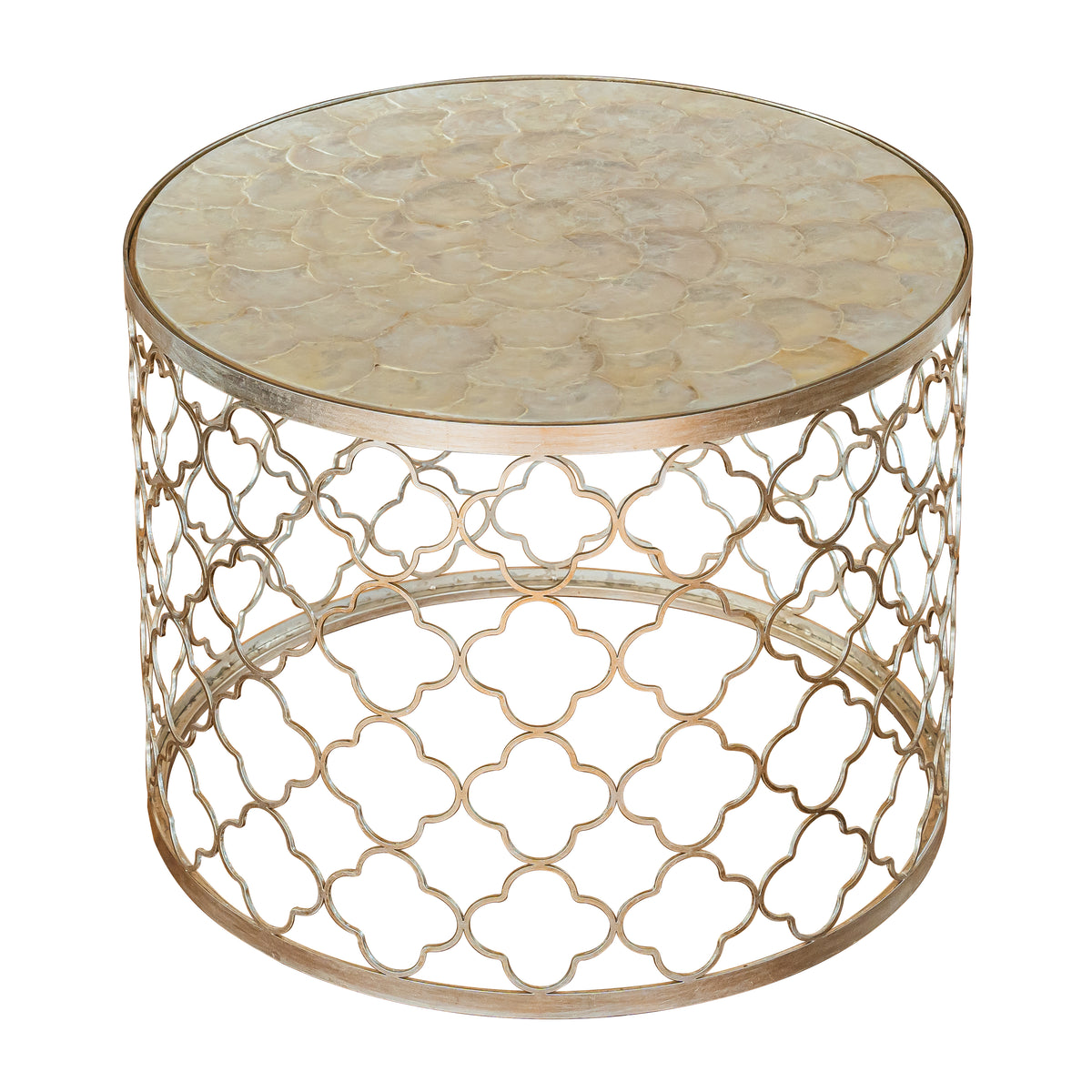 Natural Capiz Seashell Round Coffee Table in Silver