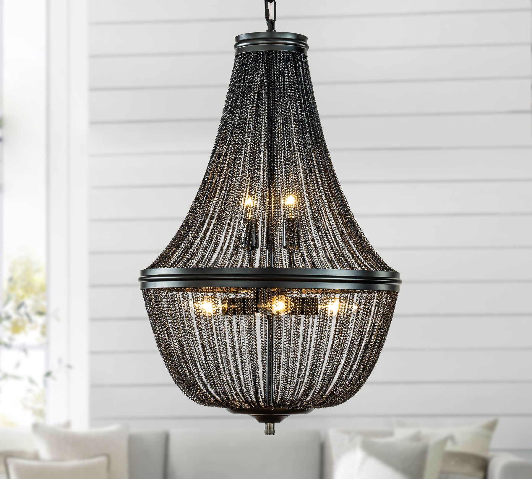 OpenBox Modern And Contemporary 6-Light Matte Black French Empire Chainmail Chandelier