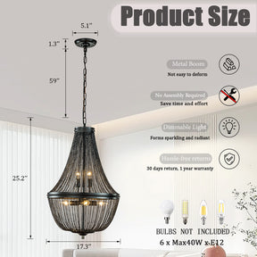 OpenBox Modern And Contemporary 6-Light Matte Black French Empire Chainmail Chandelier