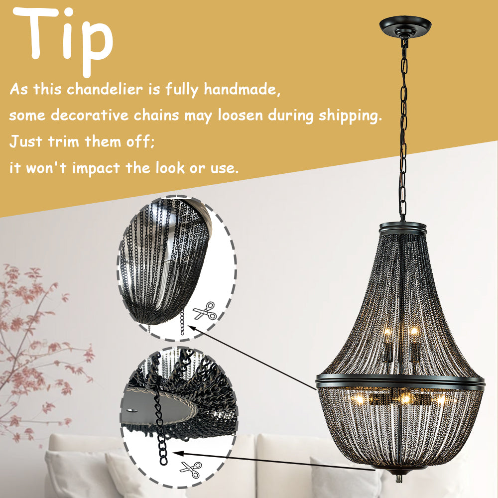 OpenBox 17 in. Modern And Contemporary 6-Light Matte Black French Empire Chainmail Chandelier