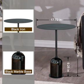 Modern Metal Single Round Black Coffee Table with Marble Base