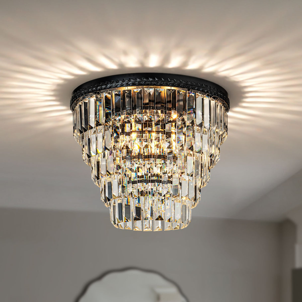 Transitional Tierd Crystal Flush Mount Light