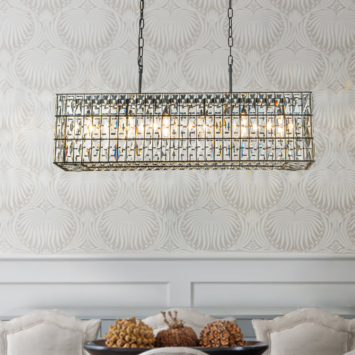 Modern Luxury Matte Black Rectangular Chandelier with Diamond Crystal