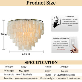 6-Light 23.6" Modern Coastal Capiz Tiered Flush Mount Bronze Farmhouse Natural Seashell Ceiling Light For Dining Room