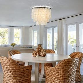 3-Light 18" Rustic Coastal Capiz Tiered Flush Mount Bronze Farmhouse Natural Seashell Ceiling Light For Dining Room