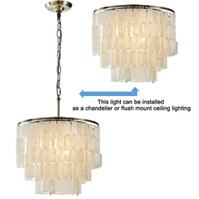 3-Light 18" Rustic Coastal Capiz Tiered Flush Mount Bronze Farmhouse Natural Seashell Ceiling Light For Dining Room