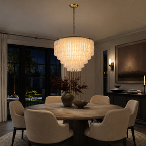 6-Light 23.6" 5-Tier Elegant Coastal Capiz Chandelier In Bronze Farmhouse Natural Seashell Light Fixtures For Dining Room