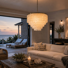 6-Light 23.6" 5-Tier Elegant Coastal Capiz Chandelier In Bronze Farmhouse Natural Seashell Light Fixtures For Dining Room