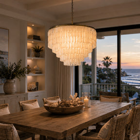 6-Light 23.6" 5-Tier Elegant Coastal Capiz Chandelier In Bronze Farmhouse Natural Seashell Light Fixtures For Dining Room