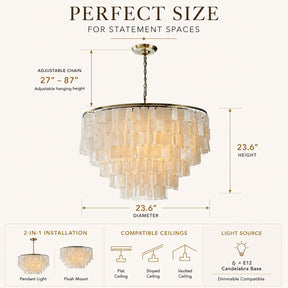 6-Light 23.6" 5-Tier Elegant Coastal Capiz Chandelier In Bronze Farmhouse Natural Seashell Light Fixtures For Dining Room