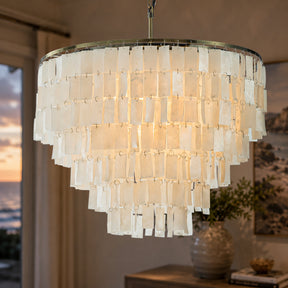 6-Light 23.6" 5-Tier Elegant Coastal Capiz Chandelier In Bronze Farmhouse Natural Seashell Light Fixtures For Dining Room