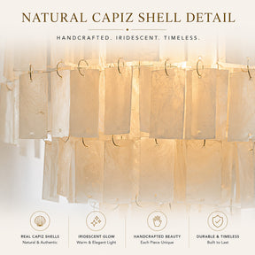 6-Light 23.6" 5-Tier Elegant Coastal Capiz Chandelier In Bronze Farmhouse Natural Seashell Light Fixtures For Dining Room