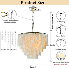 6-Light 23.6" 5-Tier Elegant Coastal Capiz Chandelier In Bronze Farmhouse Natural Seashell Light Fixtures For Dining Room