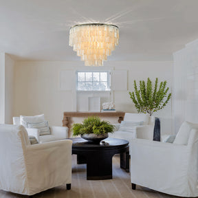 6-Light 23.6" Modern Coastal Capiz Tiered Flush Mount Bronze Farmhouse Natural Seashell Ceiling Light For Dining Room