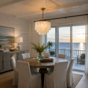 3-Light 18" 3-Tier Elegant Coastal Capiz Chandelier In Bronze Farmhouse Natural Seashell Light Fixtures For Dining Room