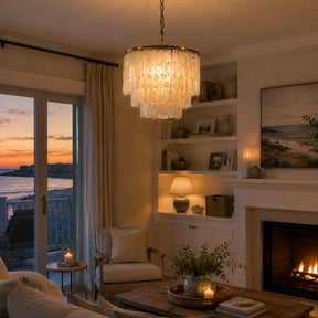 3-Light 18" 3-Tier Elegant Coastal Capiz Chandelier In Bronze Farmhouse Natural Seashell Light Fixtures For Dining Room