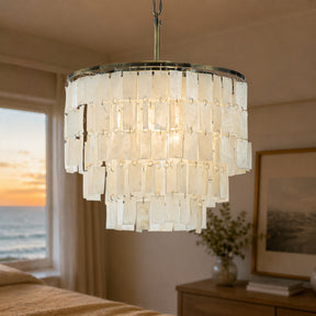 3-Light 18" 3-Tier Elegant Coastal Capiz Chandelier In Bronze Farmhouse Natural Seashell Light Fixtures For Dining Room
