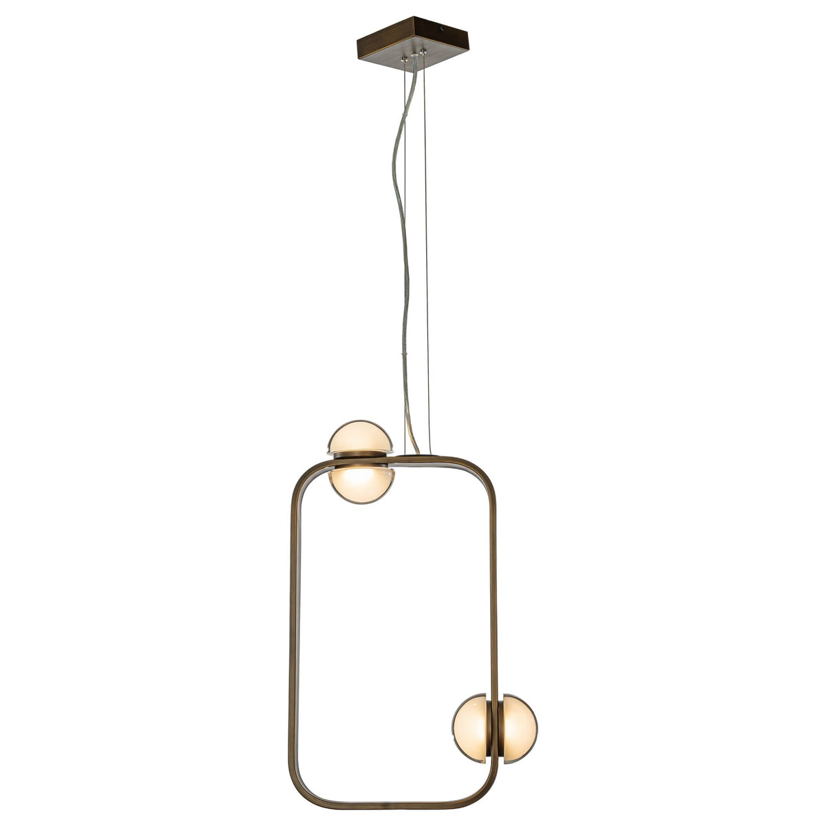 4-Light Modern Rectangle LED Chandelier Unique Painted Copper LED Pendant With Frosted Acrylic Shades