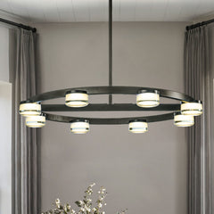 8-Light 32 in. Modern Contemporary Circle Integrated LED Chandelier in Matte Black with Frosted Acrylic Shade
