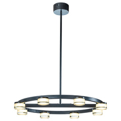 8-Light 32 in. Modern Contemporary Circle Integrated LED Chandelier in Matte Black with Frosted Acrylic Shade
