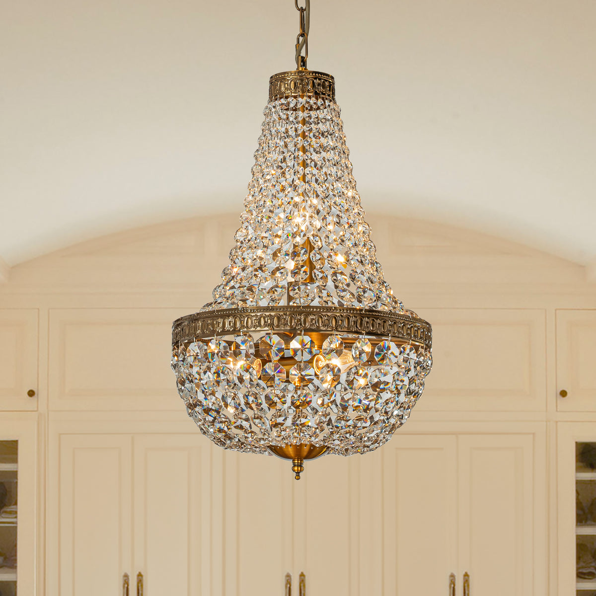 Vintage Crystal Basket Chandelier in Antique Gold