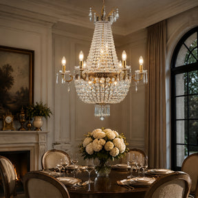 Classic 12-Light Antique Bronze Empire Crystal Chandelier
