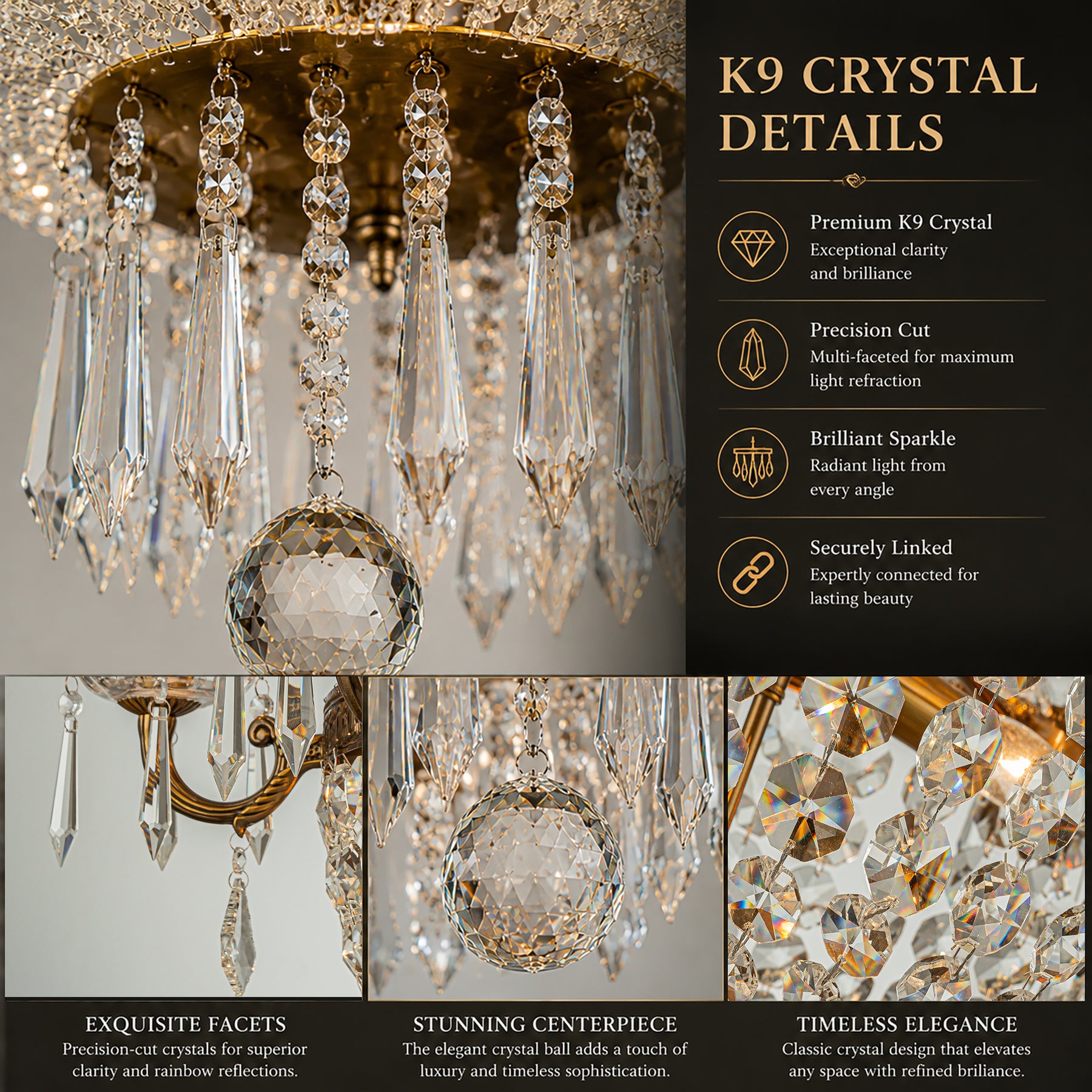Classic 12-Light Antique Bronze Empire Crystal Chandelier