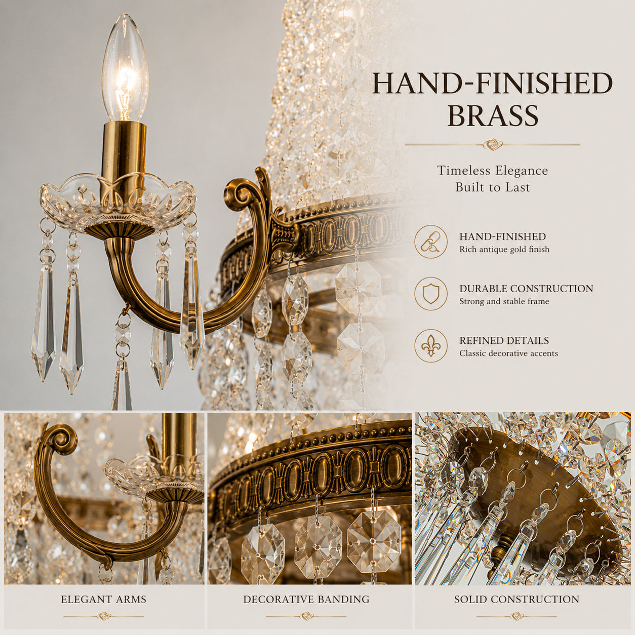 Classic 12-Light Antique Bronze Empire Crystal Chandelier