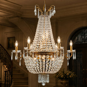 Classic 12-Light Antique Bronze Empire Crystal Chandelier
