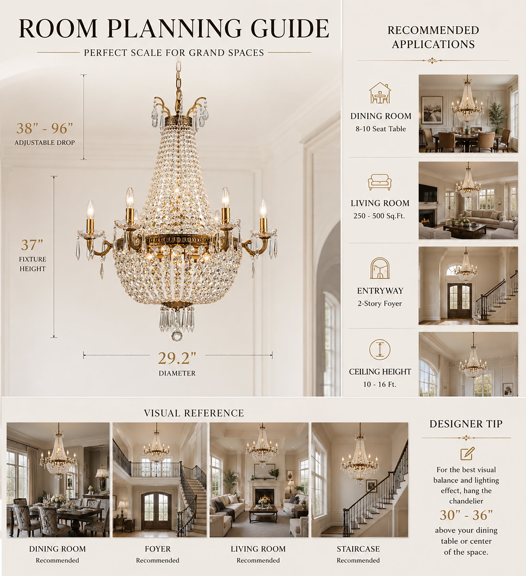 Classic 12-Light Antique Bronze Empire Crystal Chandelier