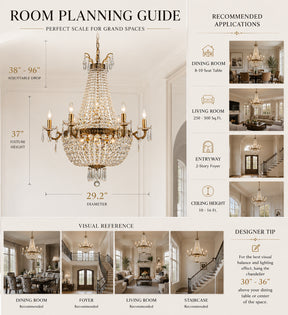 Classic 12-Light Antique Bronze Empire Crystal Chandelier