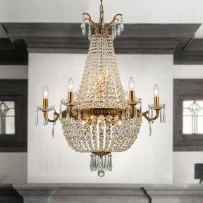 Classic 12-Light Antique Bronze Empire Crystal Chandelier
