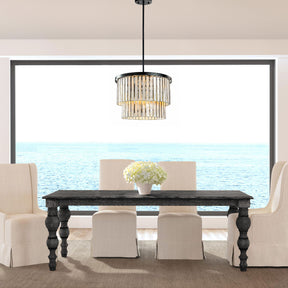 Coastal Natural Capiz Round Chandelier in Matte Black