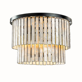 Coastal Capiz Seashells Flush Mount Ceiling Light in Matte Black with Rectangular Shells Panes