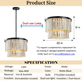 Coastal Natural Capiz Round Chandelier in Matte Black