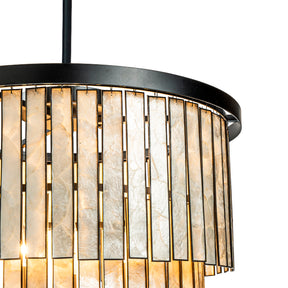 Coastal Natural Capiz Round Chandelier in Matte Black