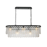 5-Light 39'' Matte Black Rectangle Elegant Textured Glass Chandelier Vintage Art Glass Pendant Light For Dining Room Ktichen Island