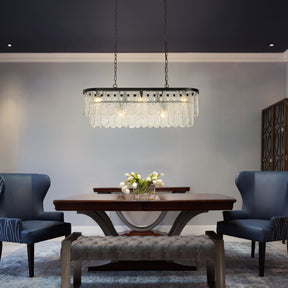 5-Light 39'' Matte Black Rectangle Elegant Textured Glass Chandelier Vintage Art Glass Pendant Light For Dining Room Ktichen Island