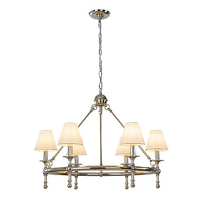 OpenBox Vintage Nickel Chandelier 6-Light Classic Pendant Fixture Elegant Interior Lighting With White Shades