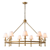 47" Antique Brass Ring Chandelier with White Fabric Shades, 9-Light Dining Room Chandelier for Foyer and Living Room