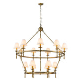 W47'' Large Warm Brass Two-Tier Chandelier 6-Light Classic Pendant Fixture with White Shades for Dining Room Foyer Living Room