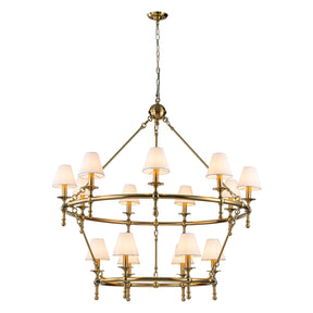 W47'' Large Warm Brass Two-Tier Chandelier 6-Light Classic Pendant Fixture with White Shades for Dining Room Foyer Living Room
