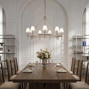 47" 9-Light Extra Large Modern Polished Nickel Chandelier with White Fabric Shades For Dining Room or Living Room