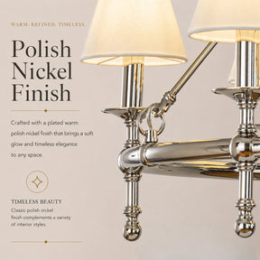 47" 9-Light Extra Large Modern Polished Nickel Chandelier with White Fabric Shades For Dining Room or Living Room